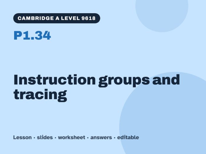 Cambridge A Level Computer Science 9618 – P1.34 Instruction groups and tracing – Lesson & Worksheet