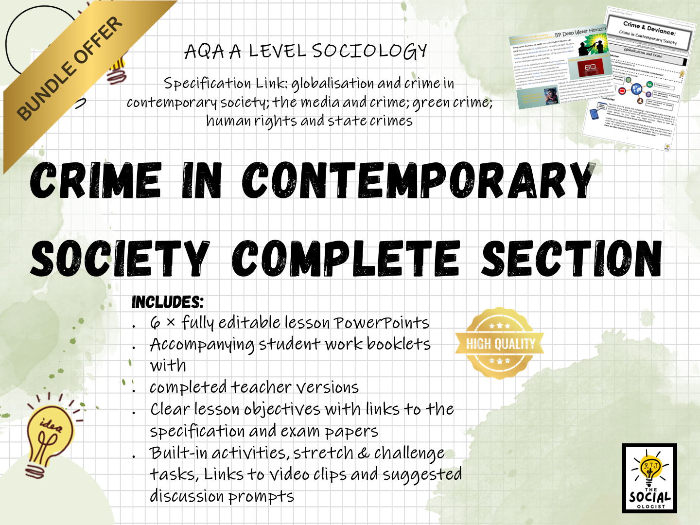 AQA A level Sociology - Crime and Deviance - Crime in Contemporary society - Complete section - Bundle