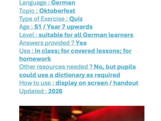 German, Oktoberfest Quiz 2026, 35 multiple-choice with answers.