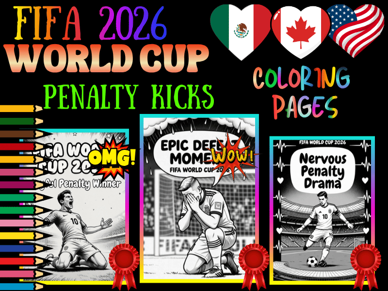 FIFA World Cup 2026 Epic Penalty Kicks Coloring Pages for Kids | Soccer NO PREP