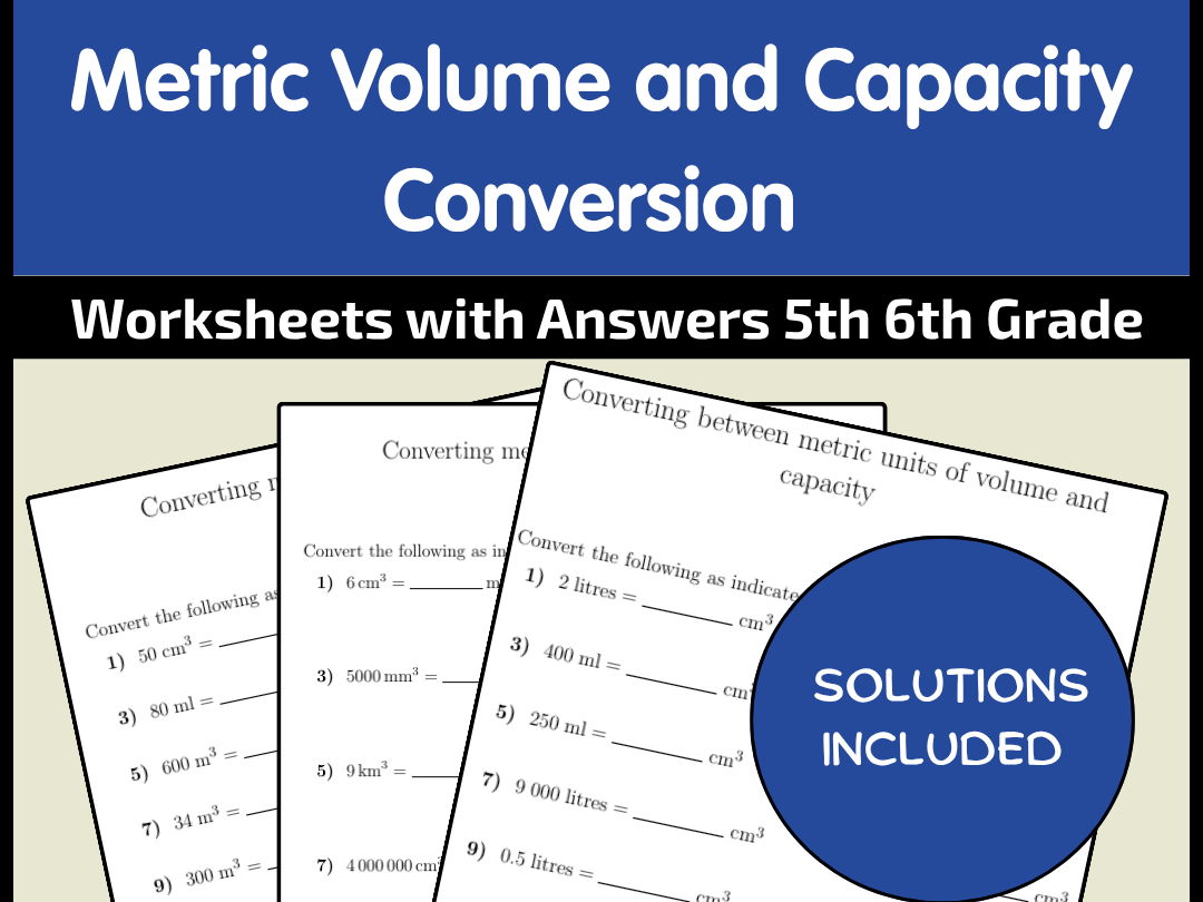 Metric Volume and Capacity Conversion Worksheets with Answers | 5th 6th Grade
