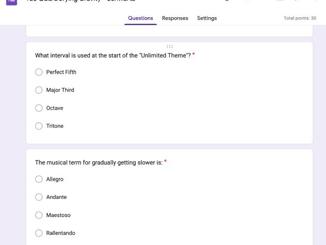 Google Form Quiz Edexcel GCSE Defying Gravity - Schwartz
