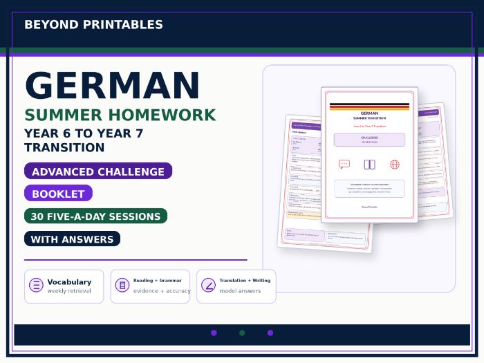 German Summer Homework Booklet – Year 6 to Year 7 Transition ADVANCED CHALLENGE with Answers