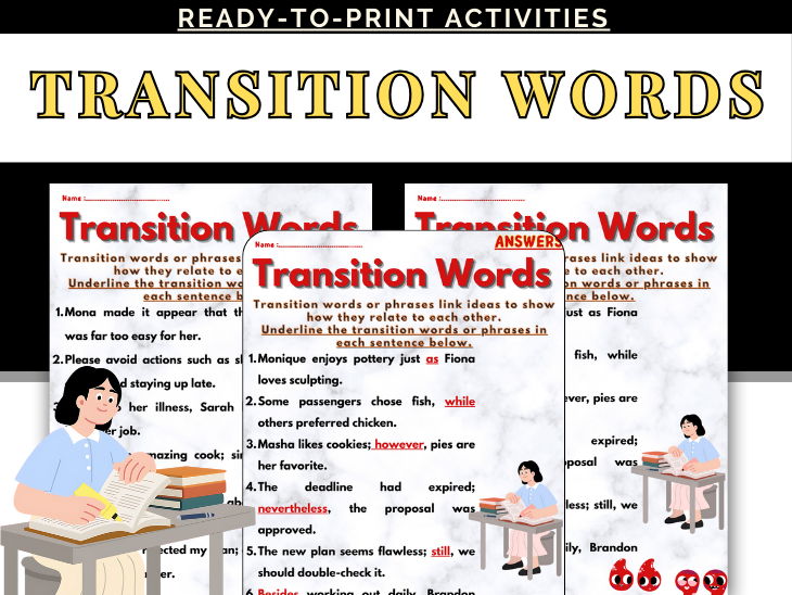 Transition Words Worksheets | Linking Ideas in Writing | Grammar & ELA Practice