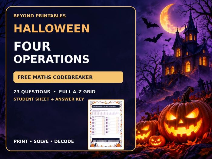 FREE Halloween Four Operations Codebreaker | Maths Worksheet and Answers