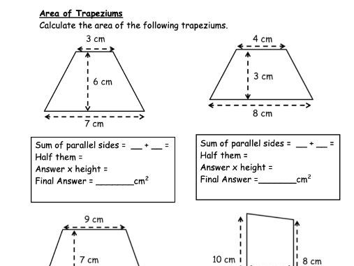 Area of Trapeziums Scaffolded Worksheet