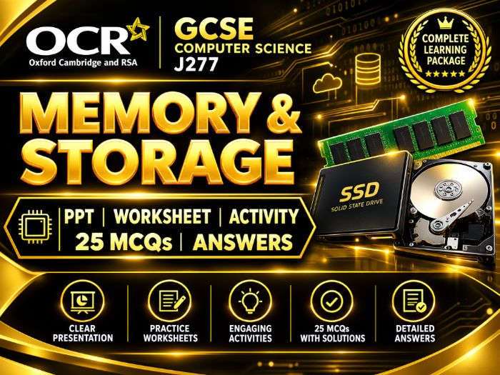 Memory & Storage | OCR GCSE Computer Science J277 | PPT, Worksheet, Activity, 25 MCQs, Answers