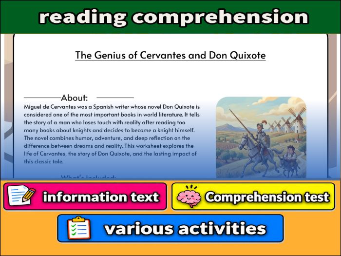 The Genius of Cervantes and Don Quixote  & Comprehension Test