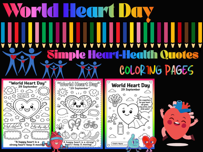 World Heart Day Coloring Pages Printable Quotes | NO PREP September 29 Activity