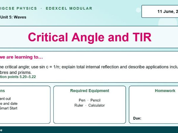 IGCSE Physics: Critical Angle & Total Internal Reflection | Edexcel Modular | Unit 5 | L9
