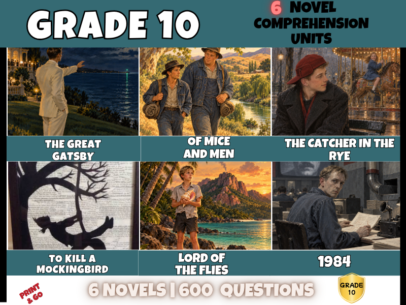 Year 10 Novel Comprehension Bundle | 6 Novels | 600 Questions & Answers PDF