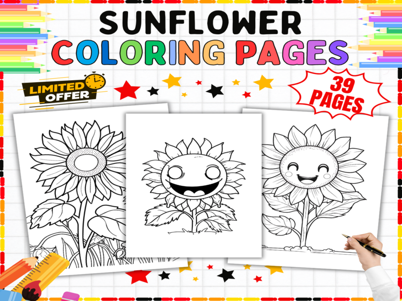 Sunflower Colouring Pages - Spring Summer Art Activities | Fine Motor Skills Printable Worksheets