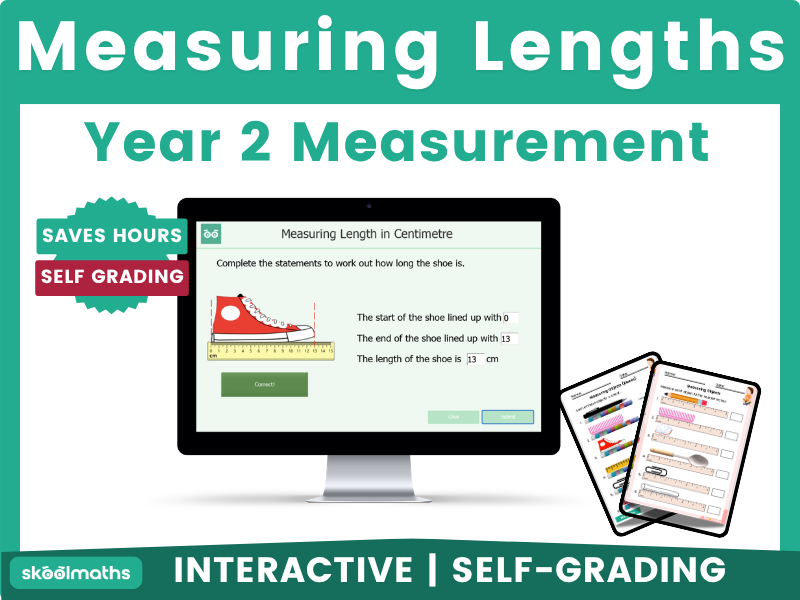 Measuring Lengths in Centimetres- Year 2 Digital Maths Activities with Free Printable Worksheet