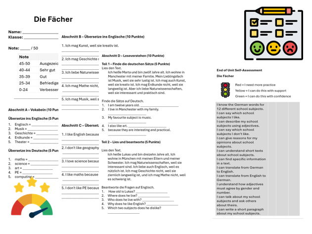 School Subjects (German) – Assessment, Mark Scheme & Self Assessment