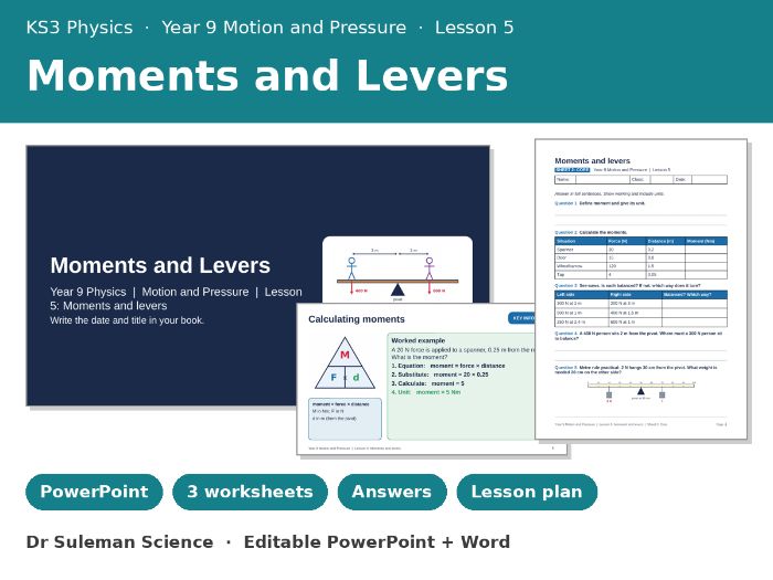 KS3 Moments and Levers Lesson | Year 9 Physics + Worksheets