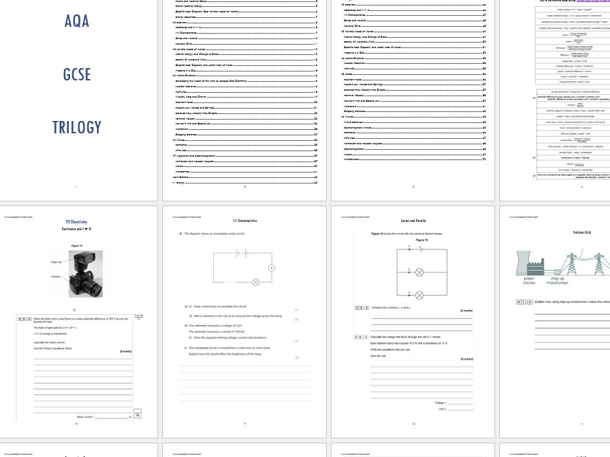 AQA GCSE Physics Trilogy Revision Booklet - Hard Past Paper questions
