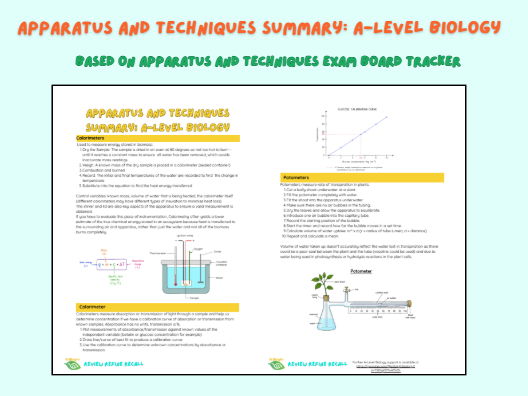 Apparatus and Techniques Summary: A-Level Biology