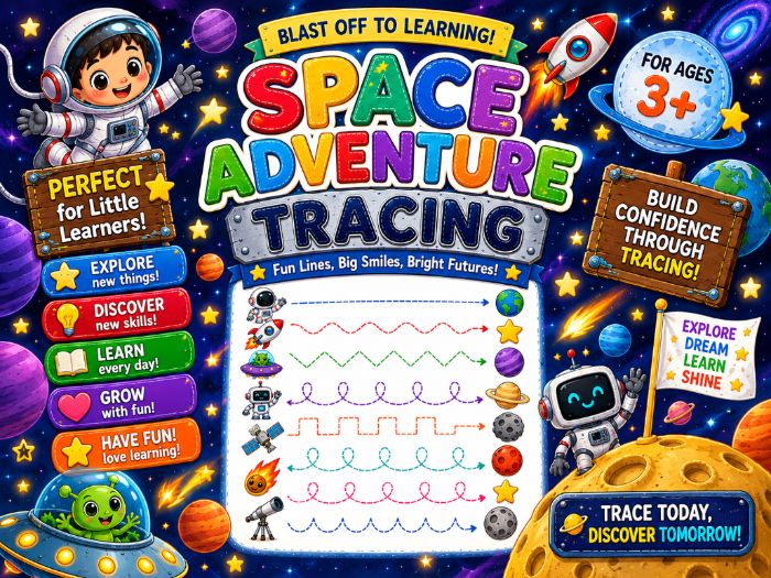 Space Adventure Tracing Worksheets | Pre-Writing & Fine Motor Skills Activities | Preschool–Grade 1