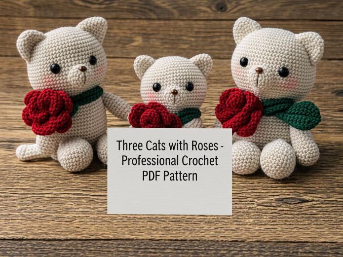 Three Cats with Roses – Professional Crochet PDF Pattern