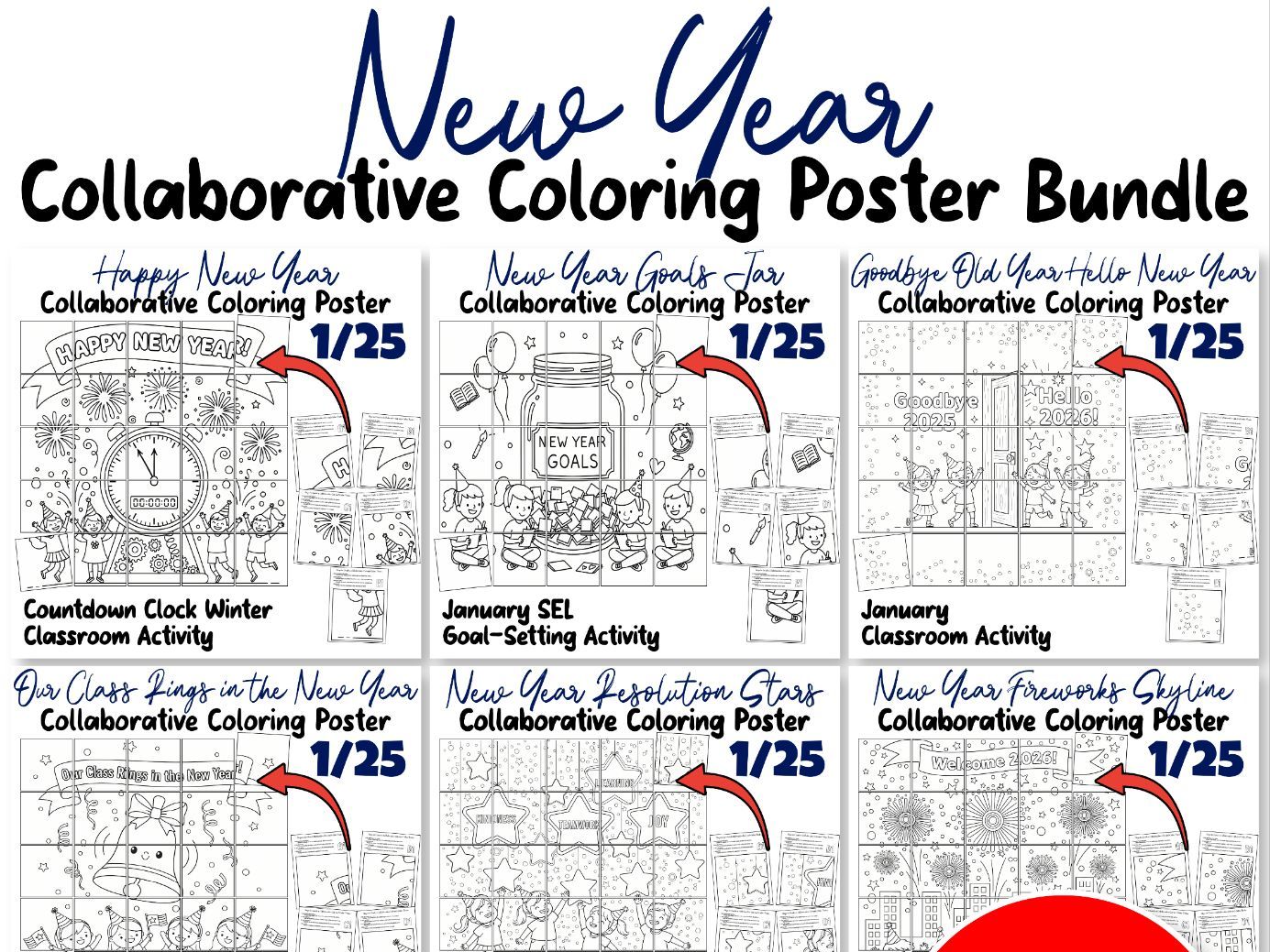 New Year Collaborative Poster Bundle | Countdown, Goals, Resolutions & More