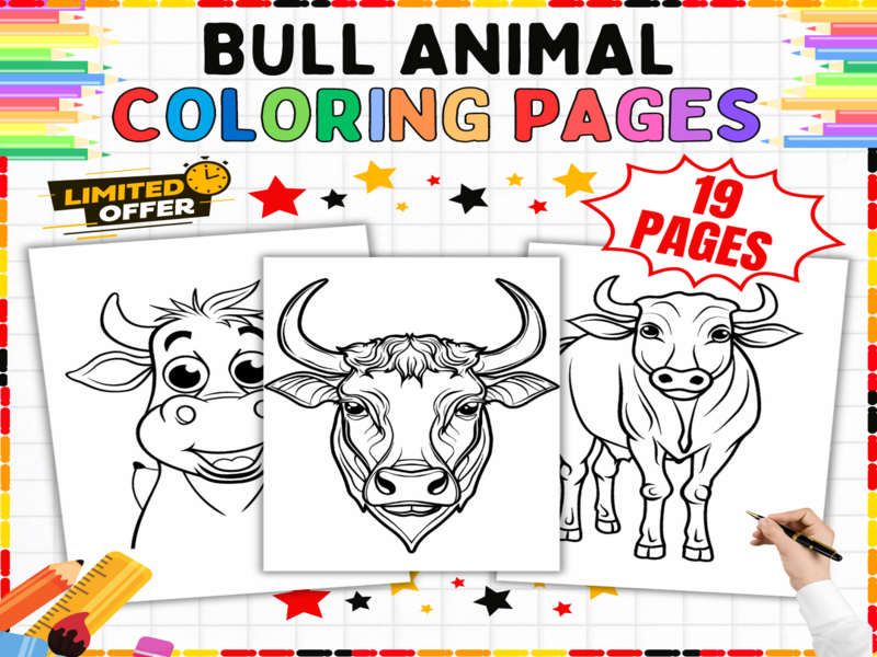 Bull Colouring Pages | 19 Farm Animal Designs | Primary Art & Science Activities for Kids