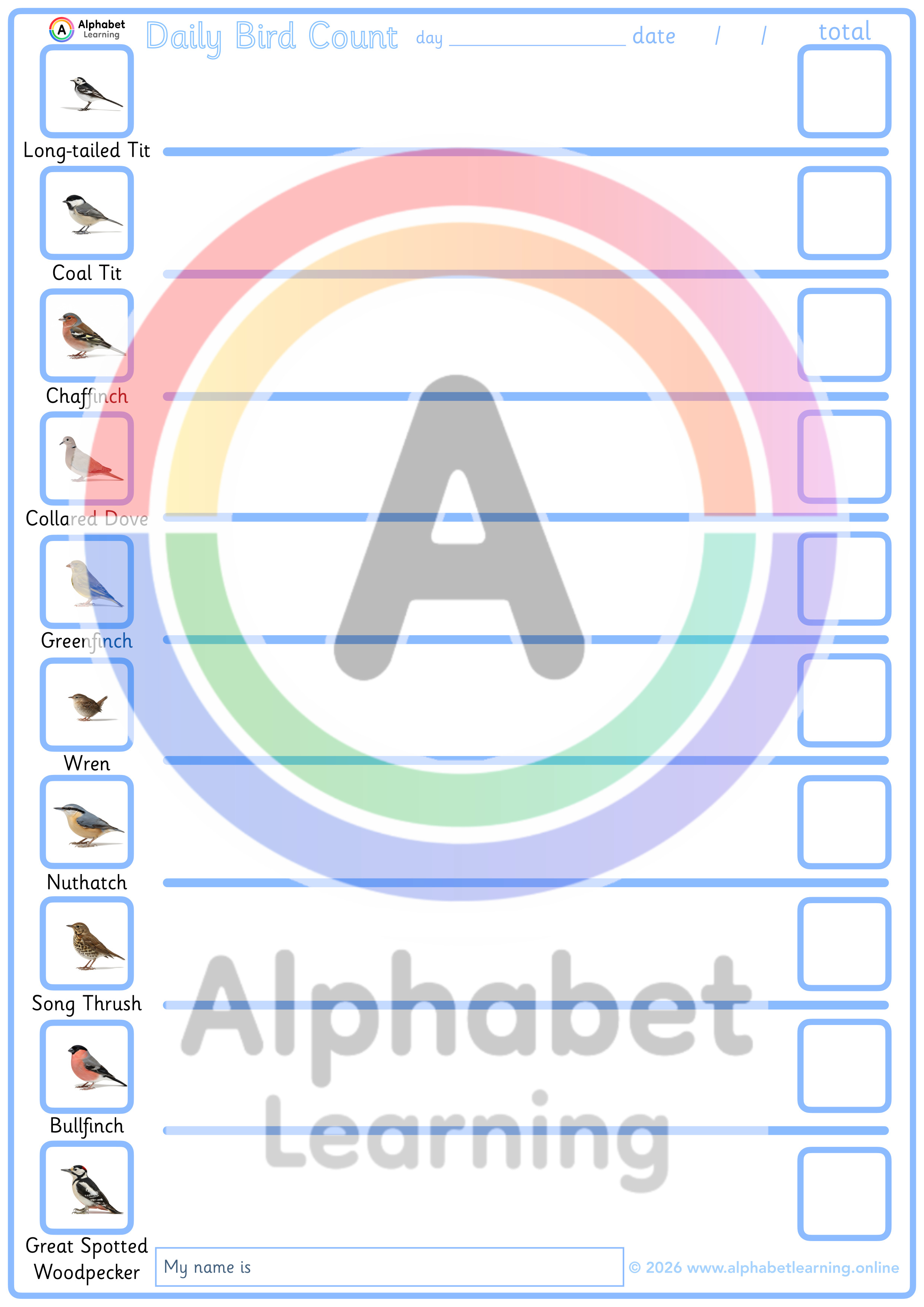 Bird Count Form.pdf UK Rarer Garden Bird Tally Sheet / Daily Bird Count Activity | Teaching ...