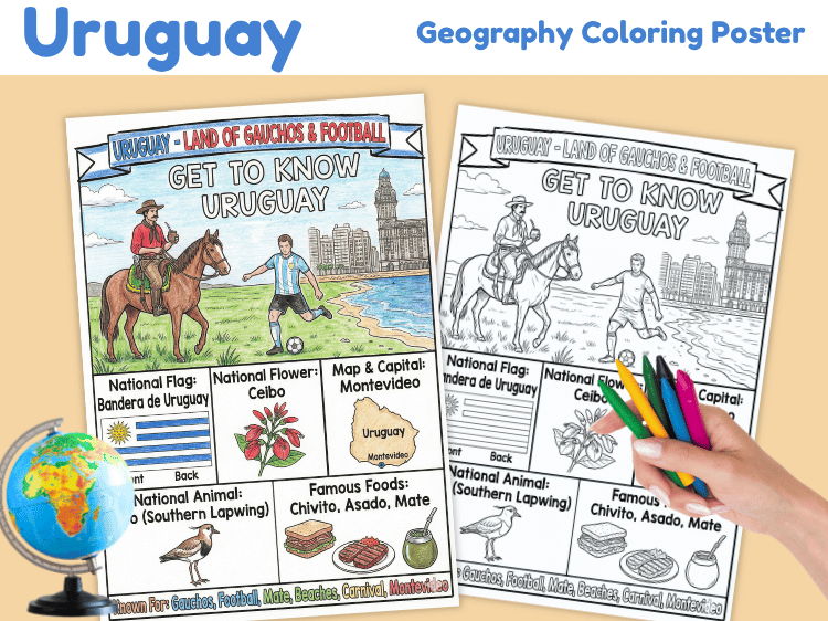 Uruguay Geography Coloring Poster | Country Facts & Culture