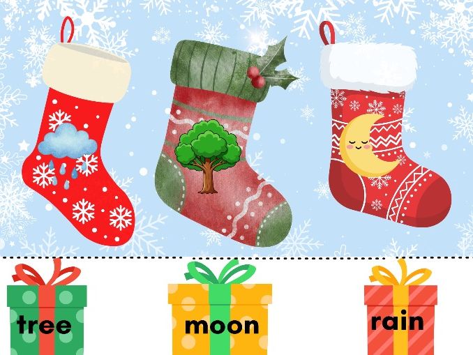 Christmas Digraph Word to Stocking Match - 3 sheets