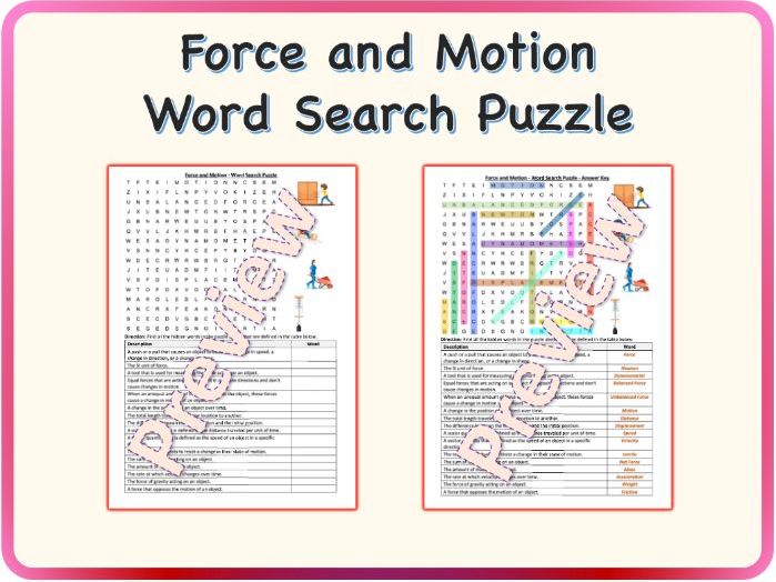 Force and Motion - Word Search Puzzle Worksheet Activity (Printable)