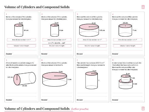 Volume of Cylinders Worksheet GCSE Maths