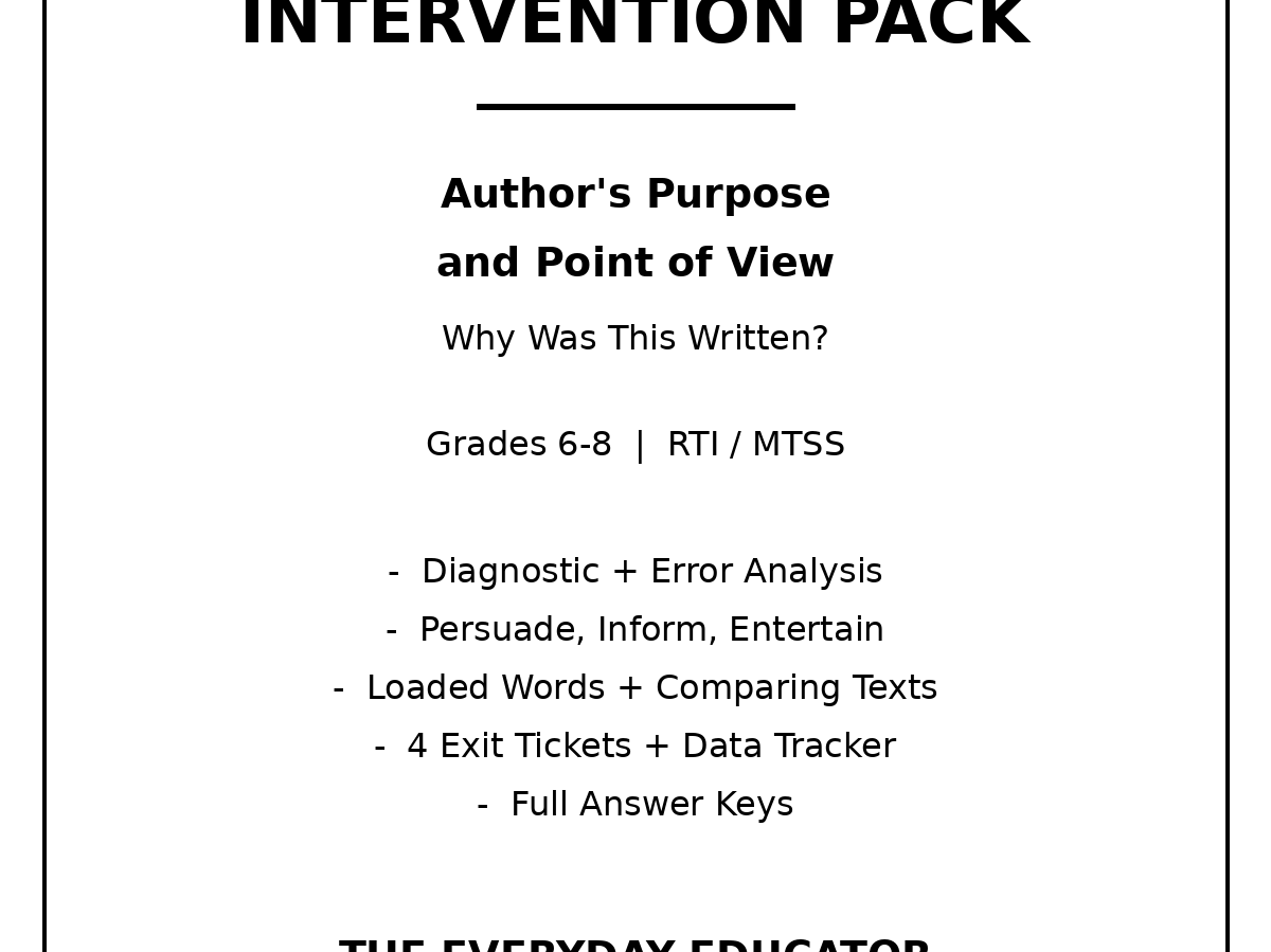 Tier 2 Reading Intervention Pack: Author's Purpose and Point of View, Grades 6-8 | RTI MTSS