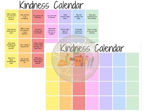 Kindness calendar display whole school approach