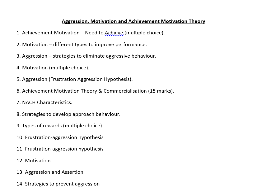 AQA A Level PE Exam Qs Sport Psychology by topic New Spec
