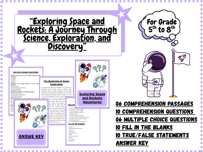 Space and Rocket Science Worksheets for Grades 5-8 |Comprehension & Critical Thinking Practice