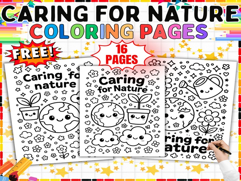 Free Nature Coloring Pages | 16 Page Coloring Sheets | Earth Flowers and Watering Cans