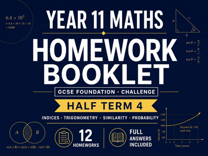 Year 11 Maths Homework Booklet – GCSE Foundation Challenge – Half Term 4 with Answers