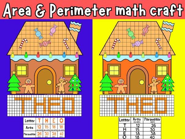 Christmas Gingerbread House Area & Perimeter Name Craft Winter Math Activity