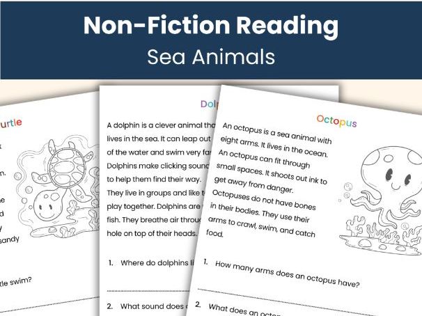 Water Creatures Workbook | 30 Non-Fiction Reading Comprehensions with Questions