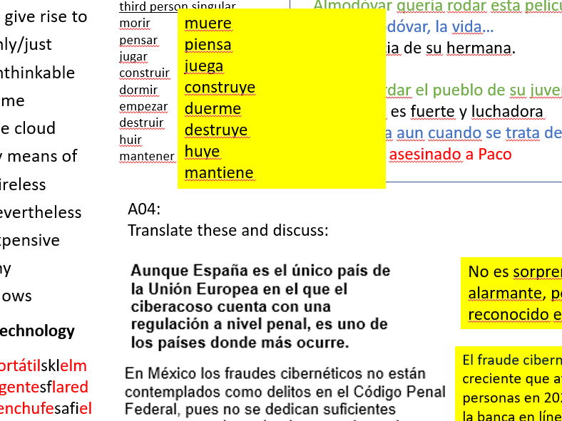 AQA A level Spanish starter for Unit 2.2 El ciberacoso