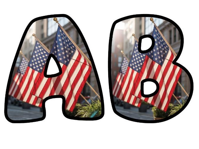 USA Flags America Alphabet Lettering Set | Classroom Display | Upper & Lowercase, 0-9