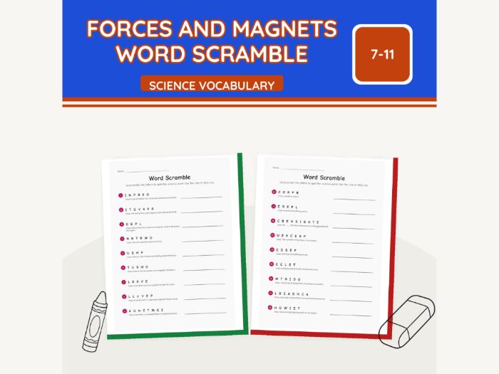 Forces and Magnets Word Scramble KS2 | 5 pp