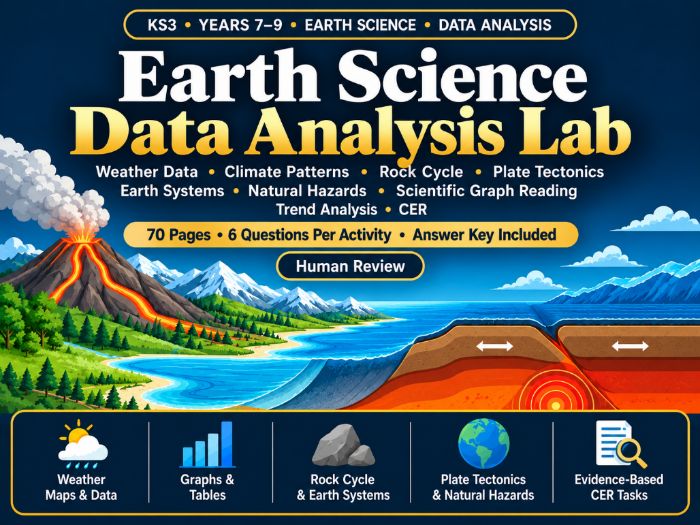 Earth Science Data Analysis Lab | KS3 Weather, Climate & Geology | 70 Pages