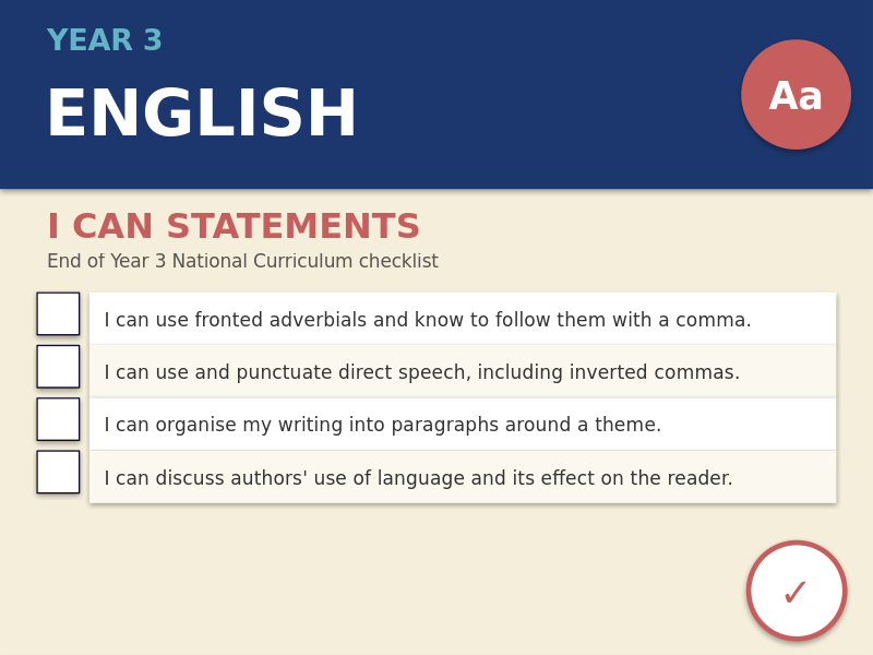 Year 3 English I Can Statements | End of Year National Curriculum Checklist