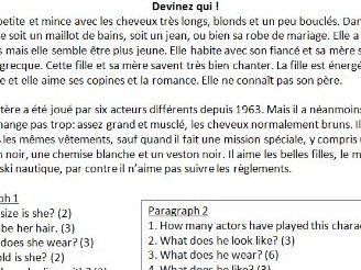 French reading comprehension about film characters