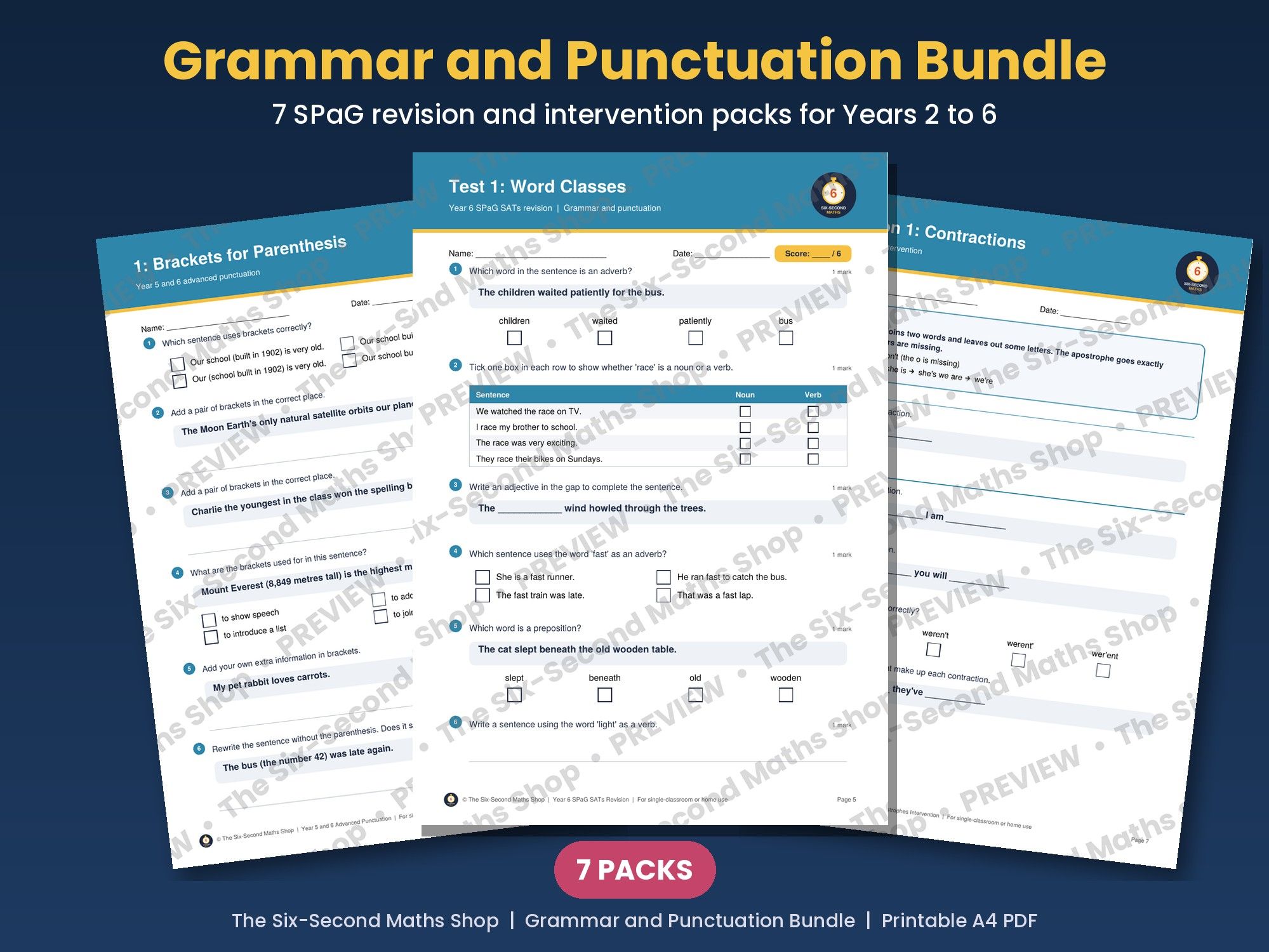 Grammar and Punctuation Bundle - SPaG Revision and Intervention Packs, Years 2 to 6