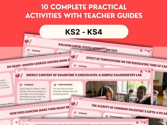 Valentine's Day Science Investigations Bundle - 10 Complete Practical Activities with Teacher Guides | KS2 KS3 KS4 | Editable Canva Templates