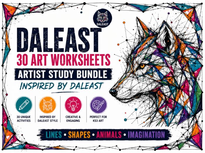 DALeast Inspired Art Worksheets | 30 Creative Artist Study Activities | KS3 Art Bundle