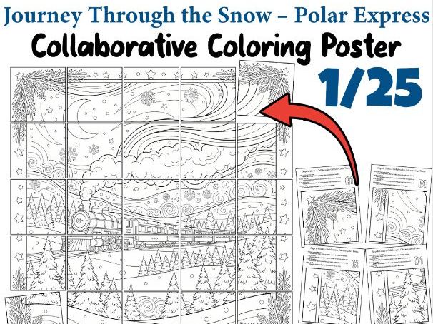 Journey Through the Snow – Polar Express Collaborative Coloring Poster | Christmas Classroom Art