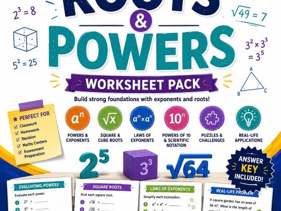 Powers & Roots worksheet Pack