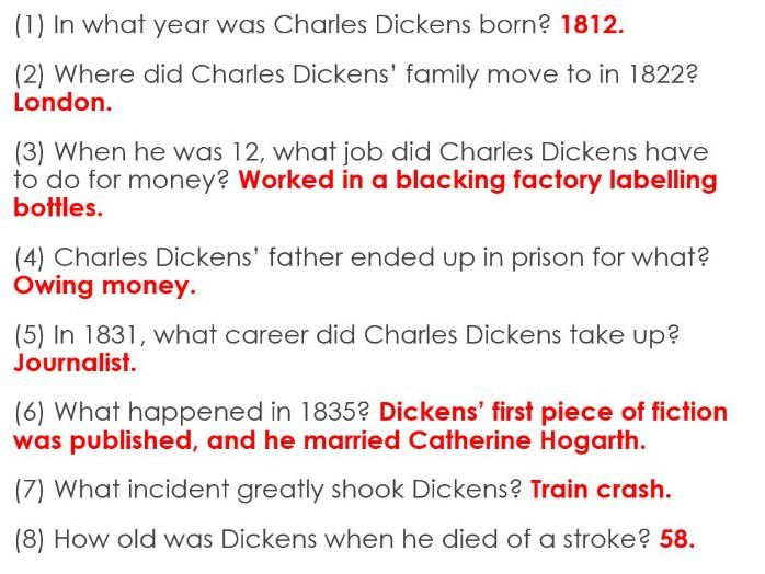 Dickens Lesson - Dickens's Life (Year 7)